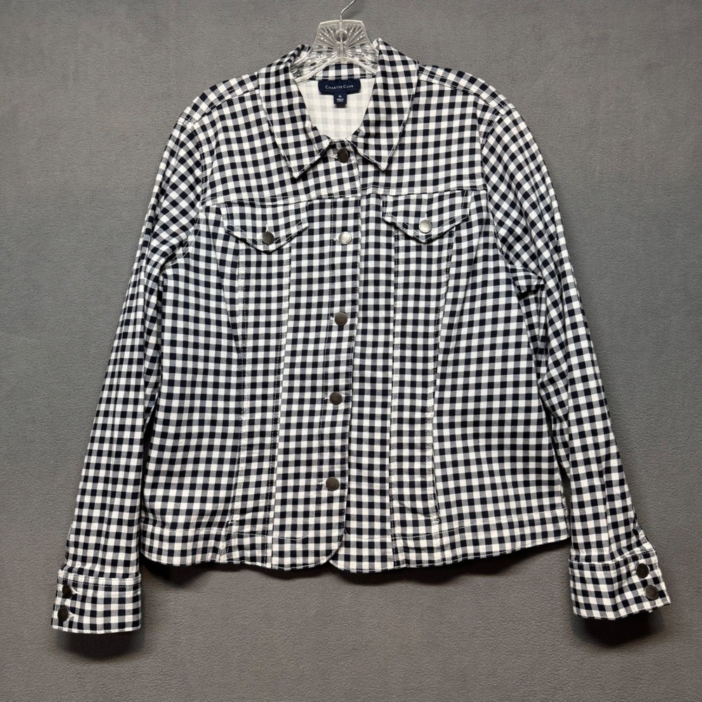 Charter Club Gingham Trucker Jacket XL Check Preppy Spring Fall
